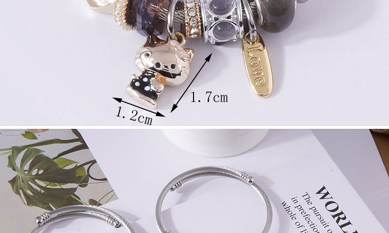 Fashion Pink Metal Geometric Cat Multi-element Bracelet,Fashion Bangles