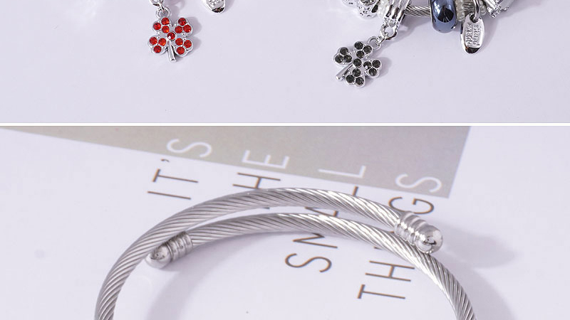 Fashion Pink Metal Diamond Four-leaf Clover Heart Multi-element Bracelet,Fashion Bangles