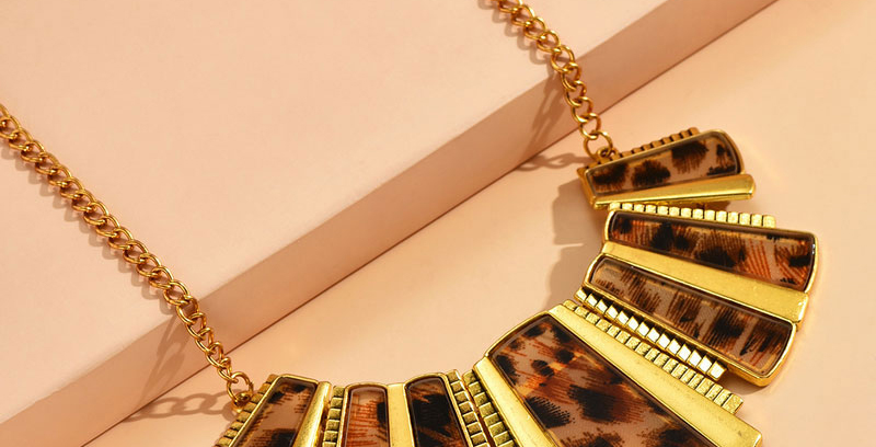 Fashion Leopard Print Geometric Leopard Necklace And Earrings Set,Jewelry Sets