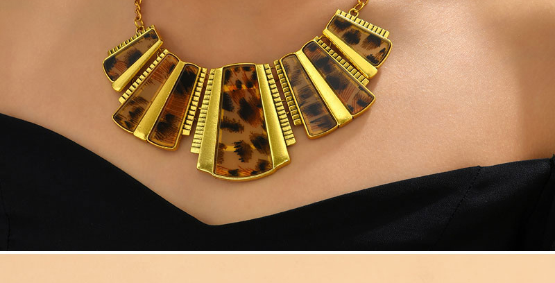 Fashion Leopard Print Geometric Leopard Necklace And Earrings Set,Jewelry Sets