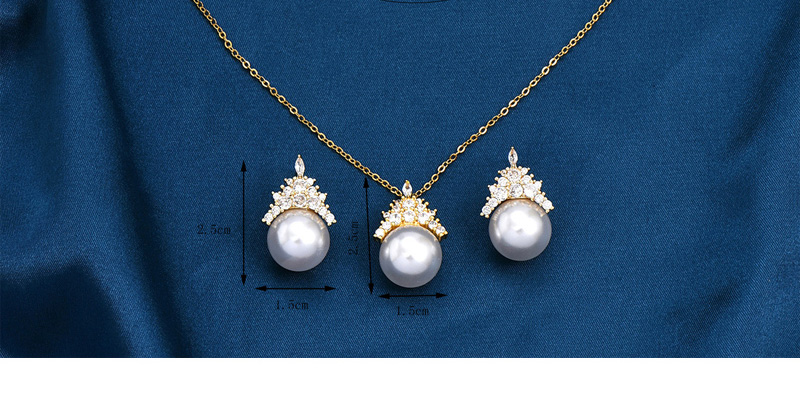 Fashion Gold Copper Inlaid Zirconia Pearl Necklace Stud Earrings Set,Jewelry Set