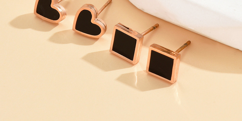 Fashion Gold Titanium Steel Drip Oil Star Love Square Stud Earrings Set,Jewelry Set