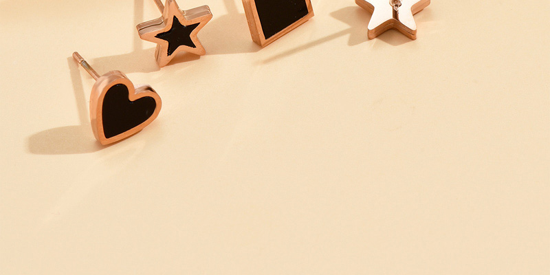 Fashion Gold Titanium Steel Drip Oil Star Love Square Stud Earrings Set,Jewelry Set