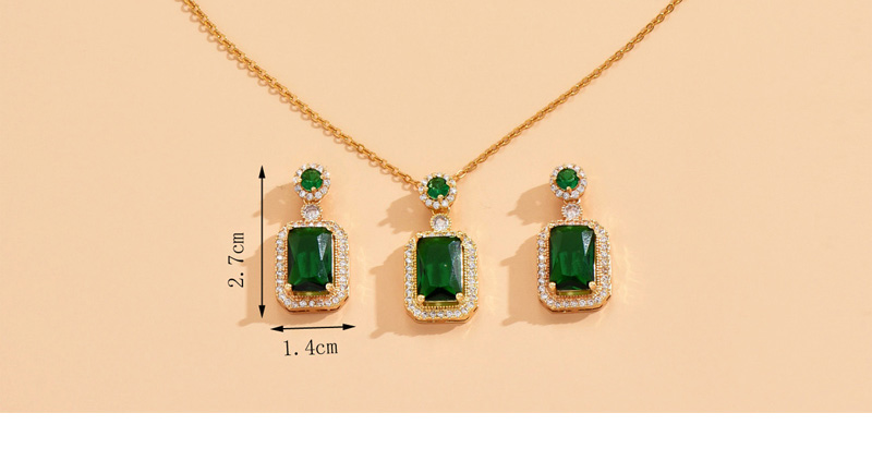 Fashion Gold Copper Set Square Zirconia Necklace And Earrings Set,Jewelry Set