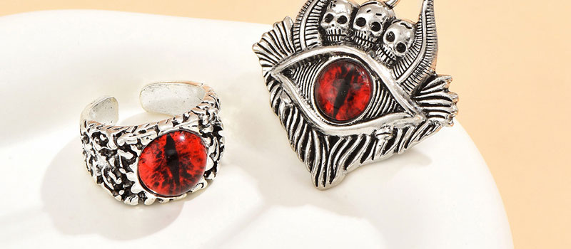 Fashion Silver Alloy Geometric Eye Necklace Open Ring Set,Rings Set