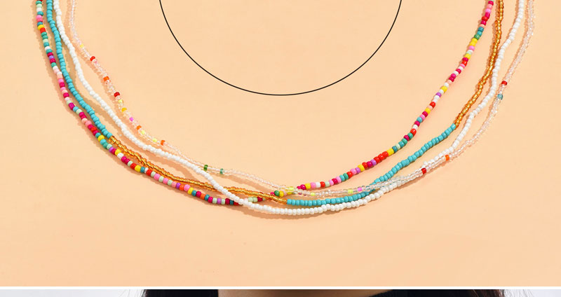 Fashion Color Rice Beads Beaded Layered Necklace,Multi Strand Necklaces