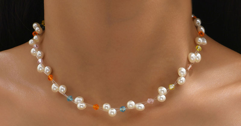 Fashion Color Pearl Beaded Fishing Line Necklace,Beaded Necklaces