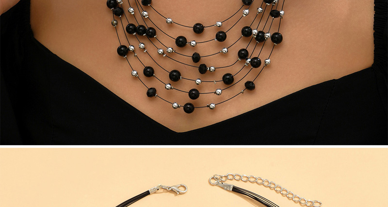 Fashion Black Pearl Crystal Beaded Layered Necklace And Earrings Set,Jewelry Sets