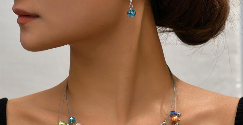 Fashion Color Pearl Crystal Beaded Layered Necklace And Earrings Set,Jewelry Sets