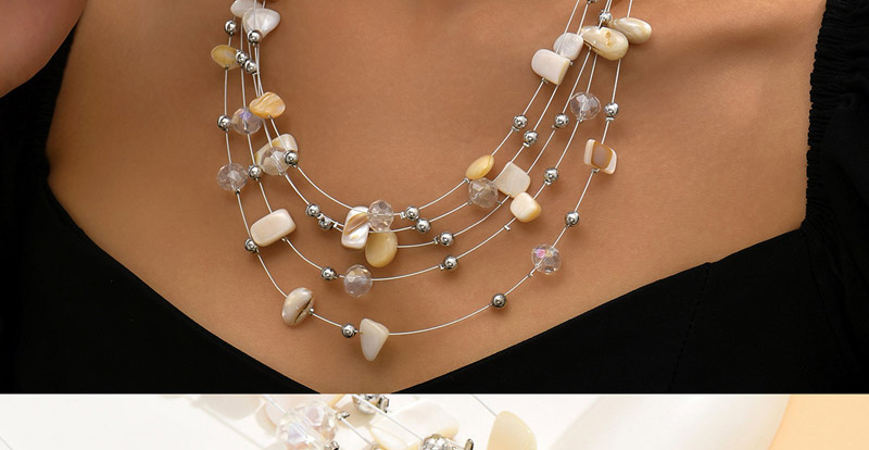Fashion Pink Alloy Crystal Shell Beaded Multilayer Necklace Earrings Set,Jewelry Sets
