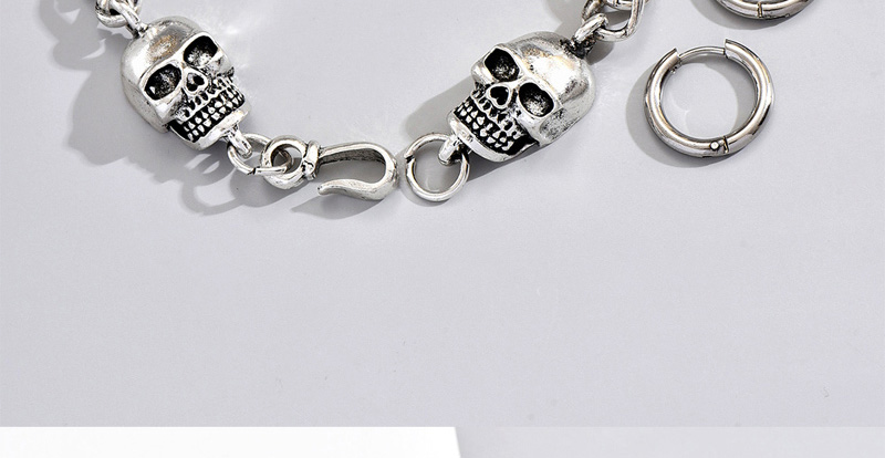 Fashion Silver Alloy Skull Bracelet Earrings Set,Earrings set