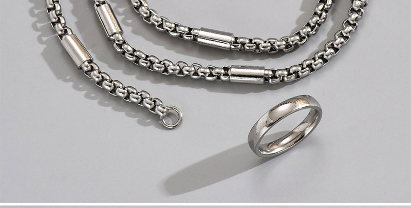 Fashion Silver Stainless Steel Corn Necklace Glossy Ring Set,Jewelry Set