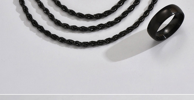 Fashion Black Stainless Steel Twist Necklace Glossy Ring Set,Jewelry Set