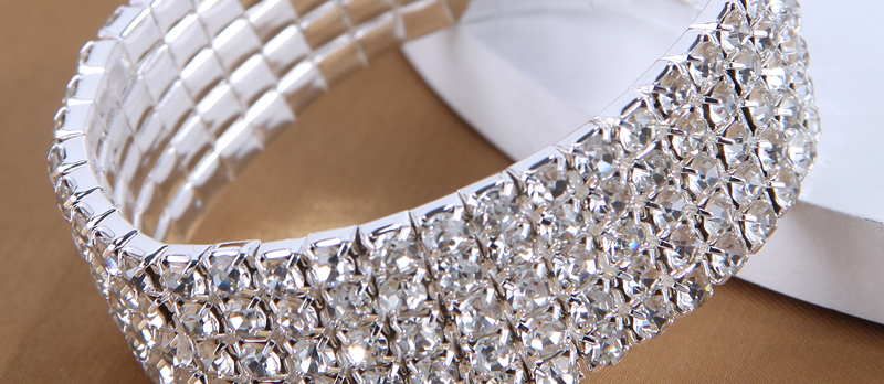 Fashion Silver Metal Inlay Multi -row Square Diamond Bracelet,Fashion Bracelets