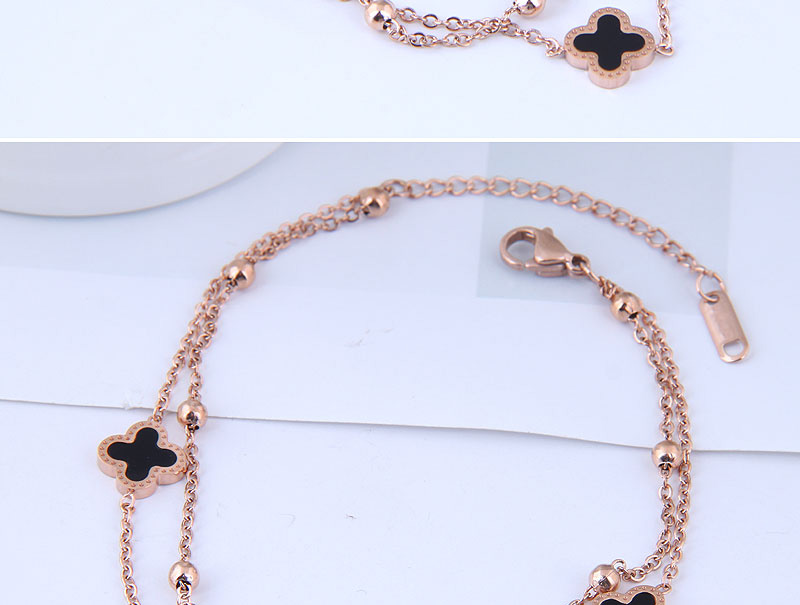 Fashion Gold Titanium Steel Geometric Four -leaf Grass Double -layer Foot Chain,Fashion Anklets