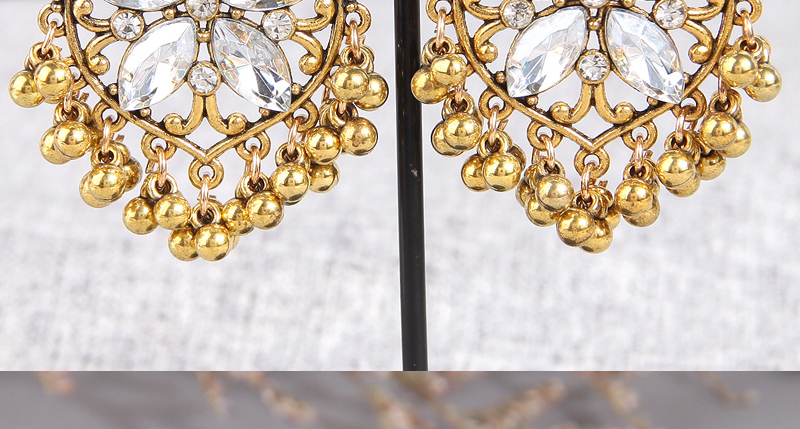 Fashion Gold Alloy Diamond Flower Geometric Earrings,Drop Earrings