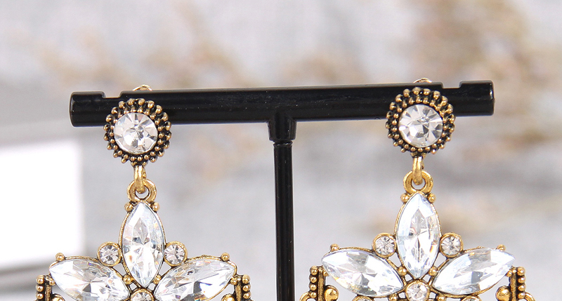 Fashion Gold Alloy Diamond Flower Geometric Earrings,Drop Earrings