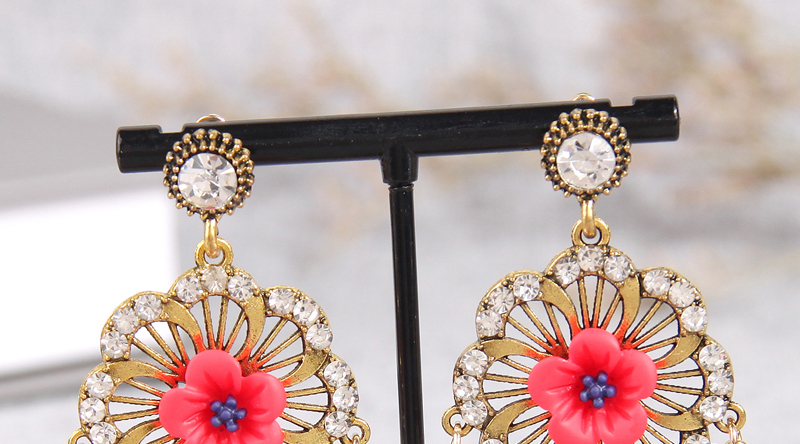 Fashion Gold Alloy Diamond Flower Earrings,Drop Earrings