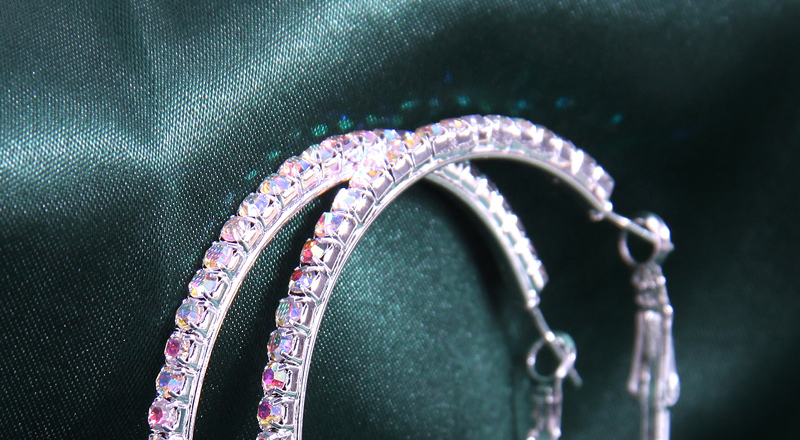 Fashion Ab Color Alloy Square Diamond Round Earrings,Hoop Earrings