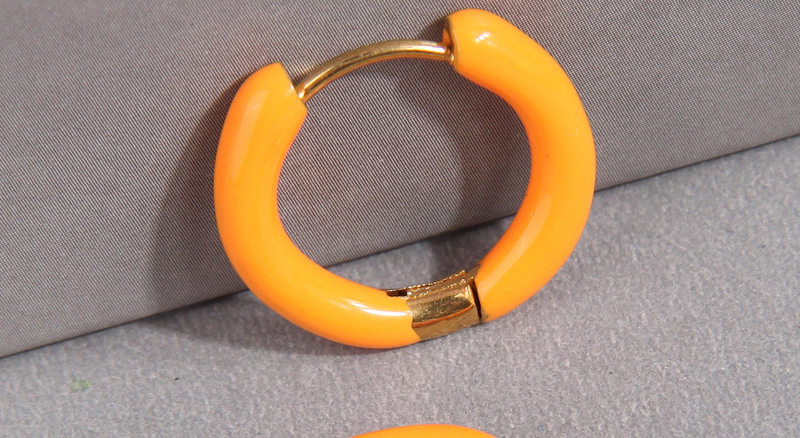 Fashion Orange Titanium Steel Contrasting Glossy Round Earrings,Hoop Earrings