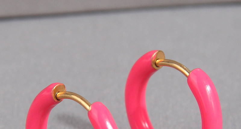 Fashion Rose Red Titanium Steel Contrasting Glossy Round Earrings,Hoop Earrings