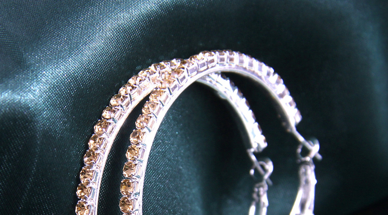 Fashion Champagne Alloy Square Diamond Round Earrings,Hoop Earrings