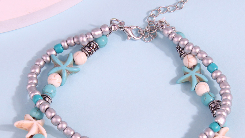 Fashion Silver Alloy Geometric Beaded Starfish Turtle Anklet,Fashion Anklets