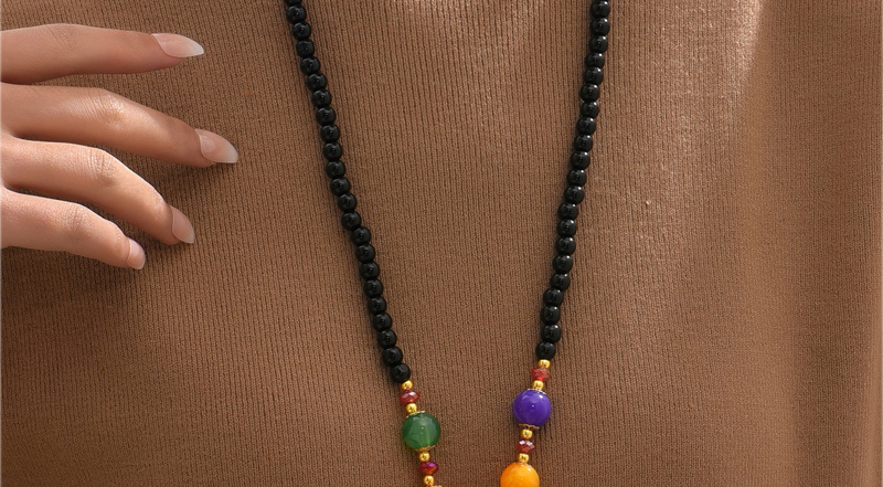 Fashion Black Alloy Geometric Beaded Elephant Necklace,Pendants