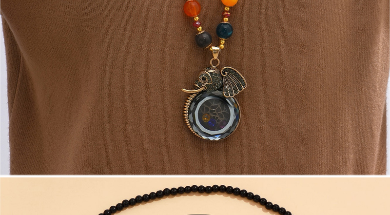 Fashion Black Alloy Geometric Beaded Elephant Necklace,Pendants