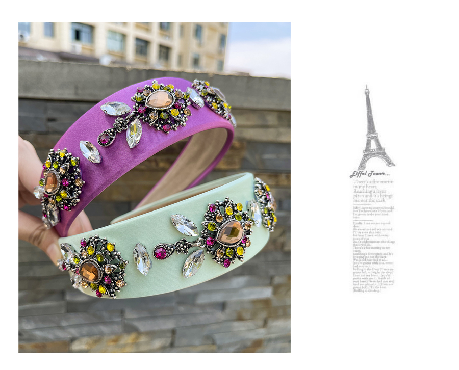Fashion Light Purple Fabric Alloy Diamond-studded Water Drop Flower Headband,Head Band