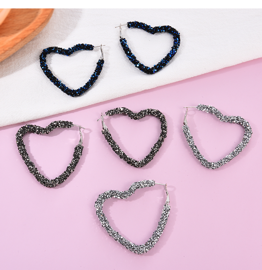 Fashion Silver Alloy Diamond Heart Earrings,Hoop Earrings