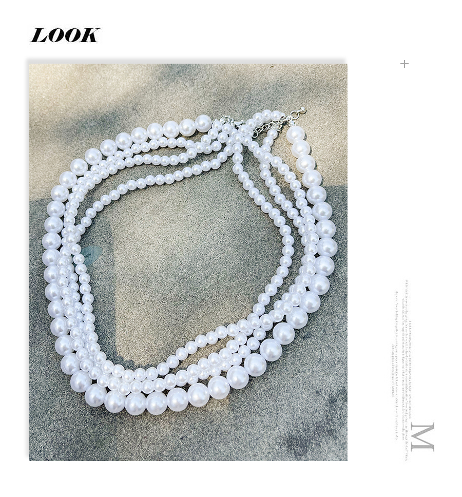 Fashion White Pearl Beaded Layered Necklace,Multi Strand Necklaces