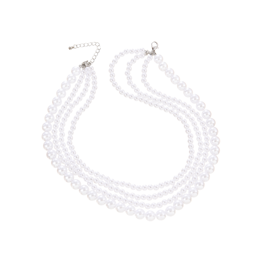Fashion White Pearl Beaded Layered Necklace,Multi Strand Necklaces
