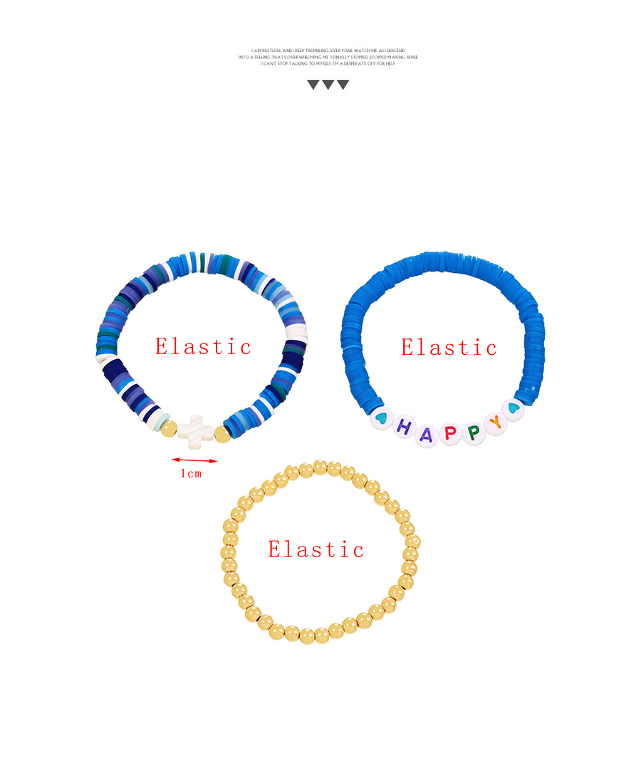 Fashion Blue Alloy Beaded Clay Alphabet Shell Cross Bracelet Set Of 3,Jewelry Sets