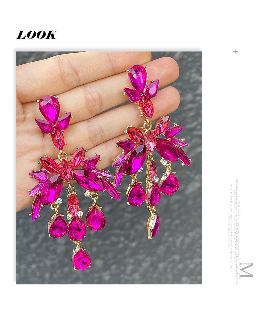 Fashion Pink Alloy Diamond Water Drop Geometric Stud Earrings,Stud Earrings