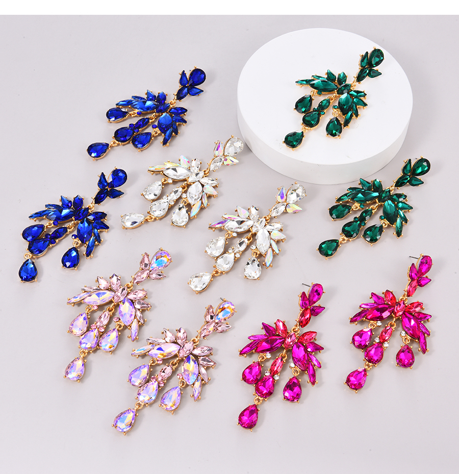 Fashion Pink Alloy Diamond Water Drop Geometric Stud Earrings,Stud Earrings