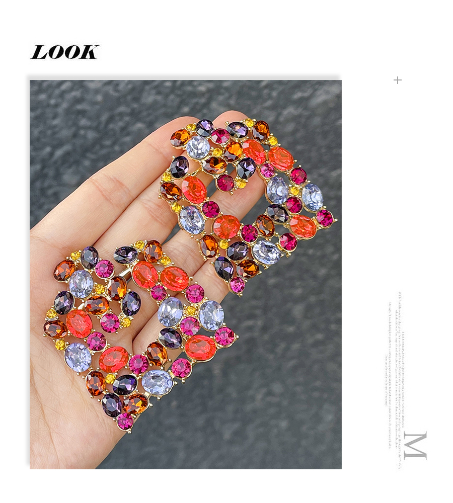 Fashion Color-3 Alloy Diamond Square Stud Earrings,Stud Earrings