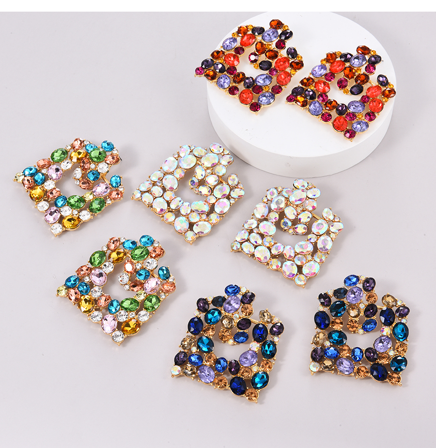 Fashion Color Alloy Diamond Square Stud Earrings,Stud Earrings