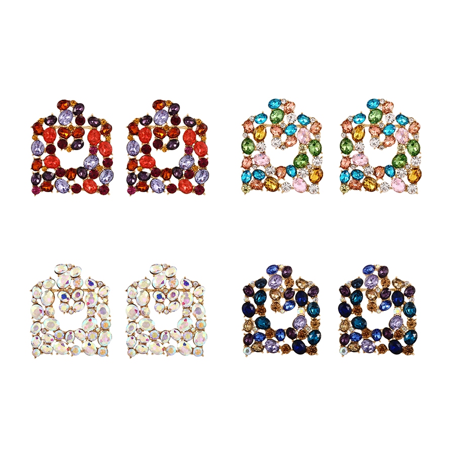 Fashion Color-4 Alloy Diamond Square Stud Earrings,Stud Earrings