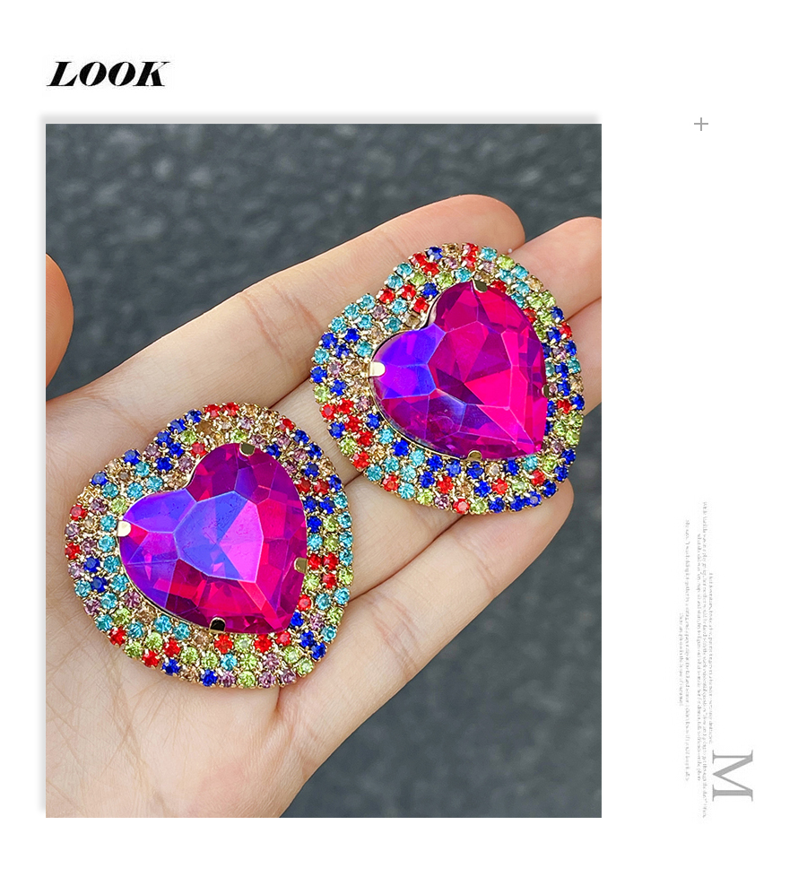 Fashion Purple Alloy Diamond Heart Stud Earrings,Stud Earrings
