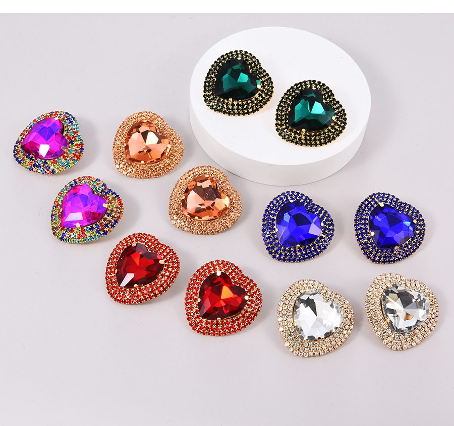 Fashion Purple Alloy Diamond Heart Stud Earrings,Stud Earrings