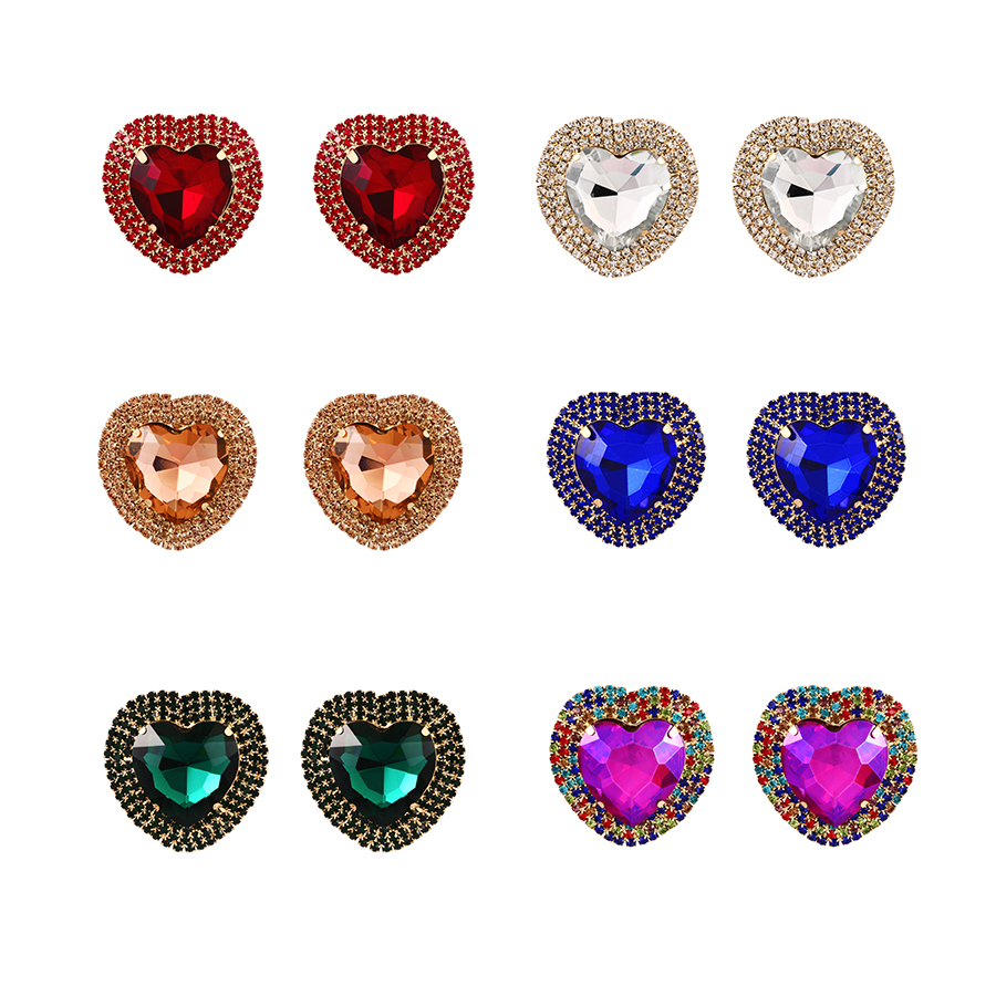 Fashion Champagne Alloy Diamond Heart Stud Earrings,Stud Earrings