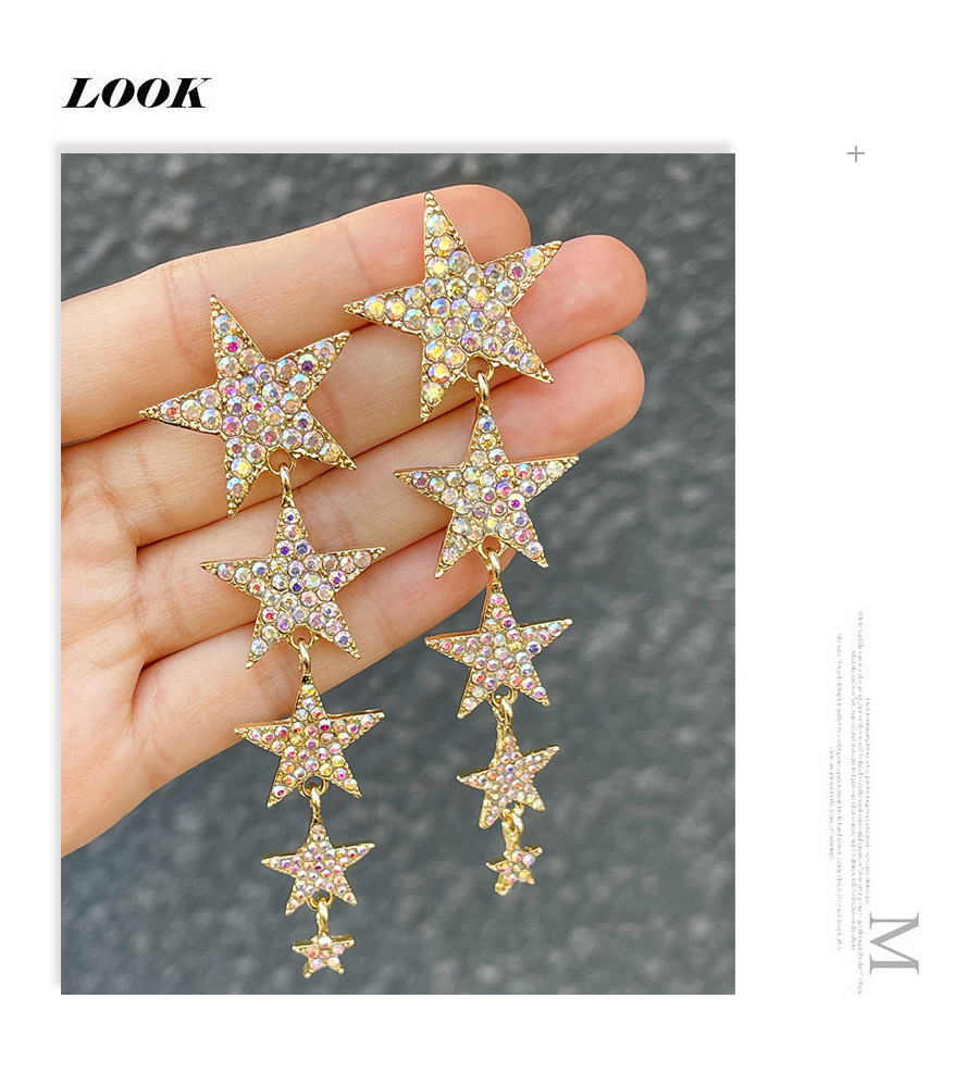 Fashion Gold Alloy Diamond Pentagram Stud Earrings,Stud Earrings