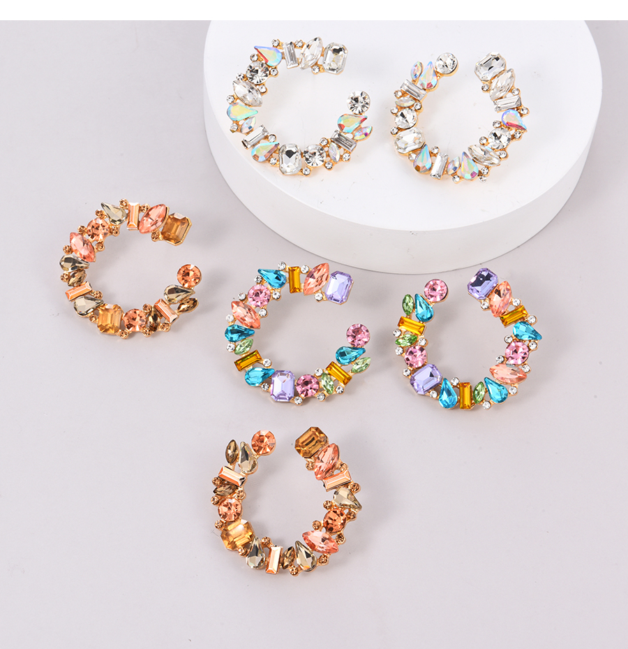 Fashion Color Alloy Diamond C Shape Geometric Stud Earrings,Stud Earrings