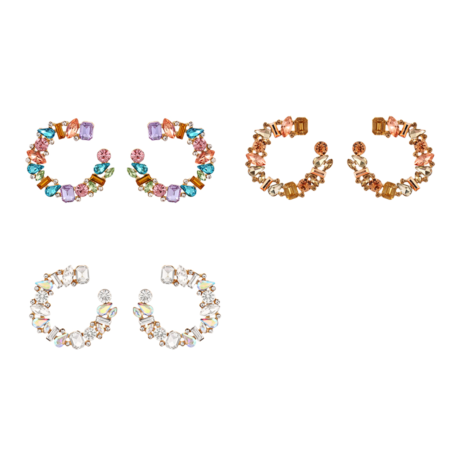 Fashion Champagne Alloy Diamond C Shape Geometric Stud Earrings,Stud Earrings