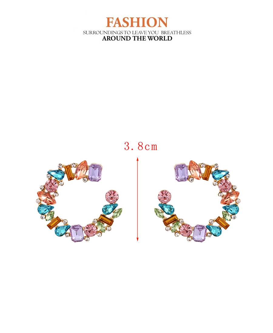 Fashion Color Alloy Diamond C Shape Geometric Stud Earrings,Stud Earrings