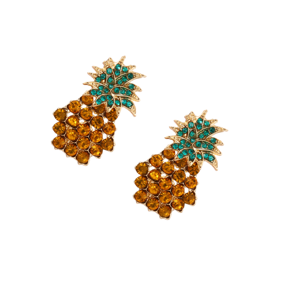 Fashion Color Alloy Diamond Pineapple Stud Earrings,Stud Earrings