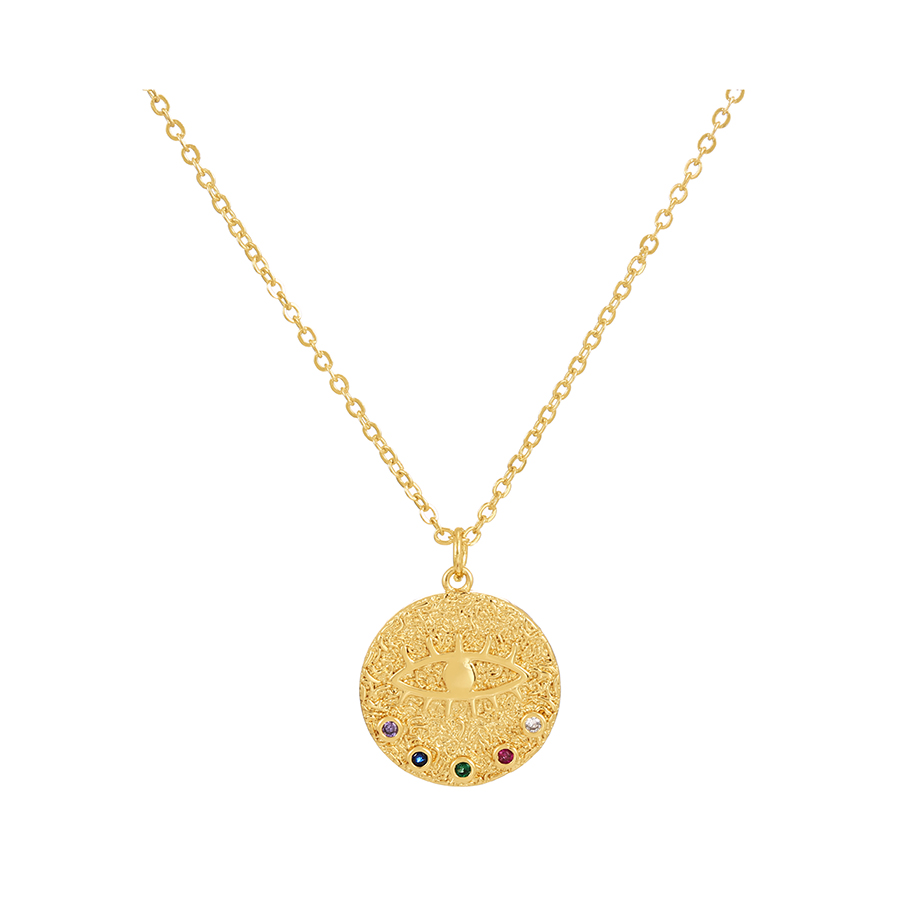 Fashion Gold Bronze Zircon Round Eye Pendant Necklace,Necklaces