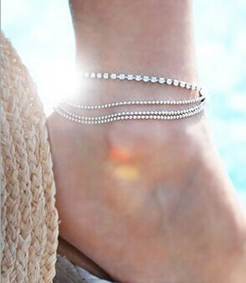 Fashion Silver Alloy Multilayer Ball Chain Anklet,Fashion Anklets