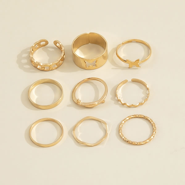 Fashion Gold Alloy Butterfly Cutout Geometric Ring Set,Jewelry Sets
